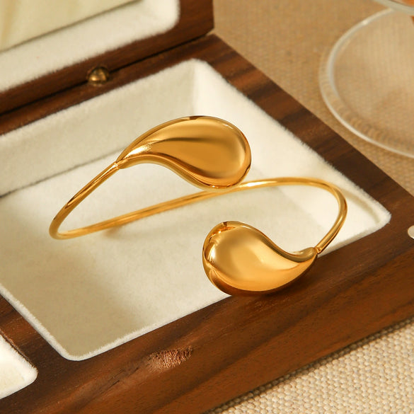 Wholesale Ins Style Minimalist Electroplated Stainless Steel Dropshaped Open Bracelet Jewelry