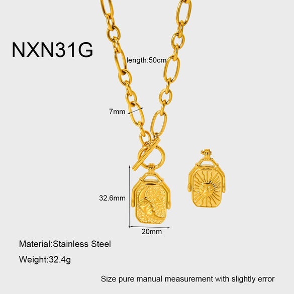Wholesale Ins Style Minimalist Geometric Doublesided Sun And Moon Cross Chain 18K Gold Plated Stainless Steel Necklace For Unisex