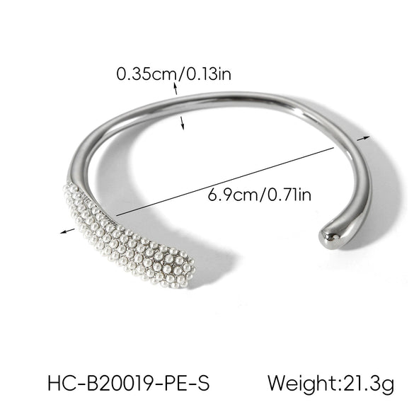 Wholesale Ins Style Minimalist Open Bracelet Electroplated Titanium Steel And Stainless Steel Inlaid With Pearls Hand Jewelry