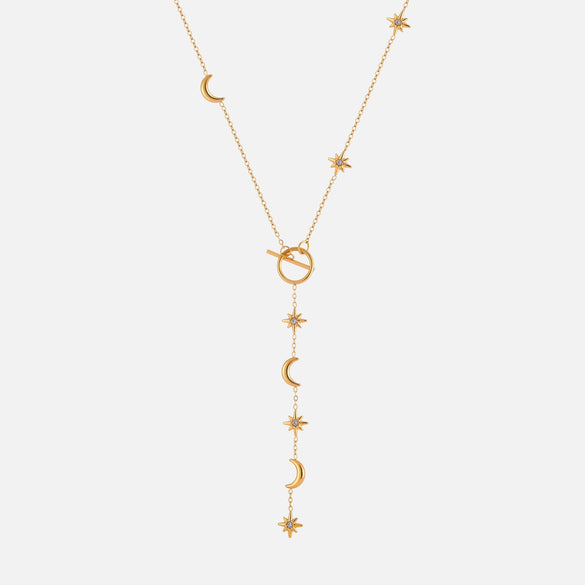 Wholesale Ins Style Minimalist Star Shape Diamondencrusted Pendant Ot Clasp Stainless Steel Necklace With Vacuum Real Gold Plating For Women