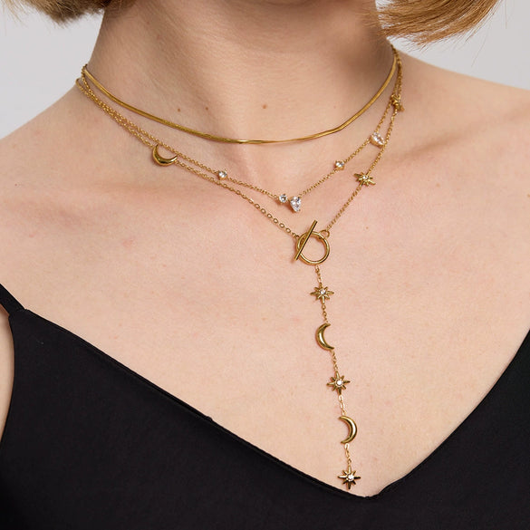 Wholesale Ins Style Minimalist Star Shape Diamondencrusted Pendant Ot Clasp Stainless Steel Necklace With Vacuum Real Gold Plating For Women