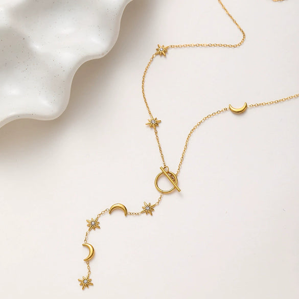 Wholesale Ins Style Minimalist Star Shape Diamondencrusted Pendant Ot Clasp Stainless Steel Necklace With Vacuum Real Gold Plating For Women