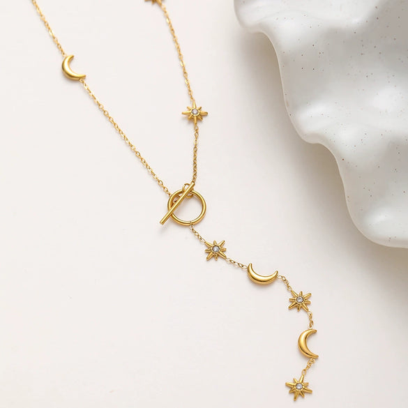 Wholesale Ins Style Minimalist Star Shape Diamondencrusted Pendant Ot Clasp Stainless Steel Necklace With Vacuum Real Gold Plating For Women