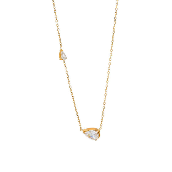 Wholesale Ins Style Minimalist Teardrop Zircon Stainless Steel 18K Gold Plated Pendant Necklace For Women