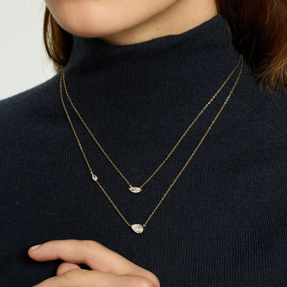 Wholesale Ins Style Minimalist Teardrop Zircon Stainless Steel 18K Gold Plated Pendant Necklace For Women