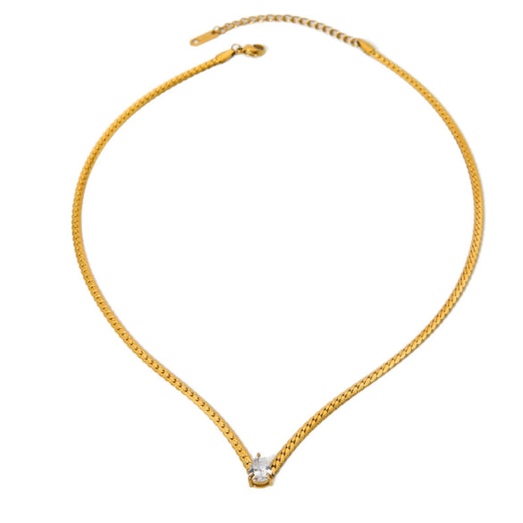 Wholesale Ins Style Minimalist Water Drop Geometric Zircon Stainless Steel Pendant Necklace For Women 18K Gold Plated