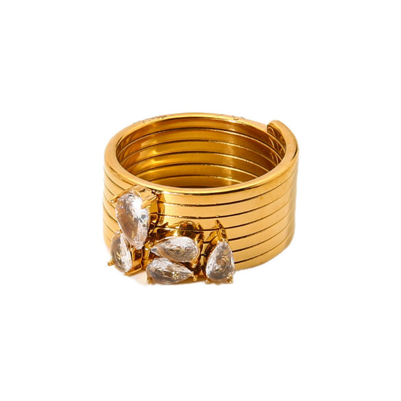 Wholesale Ins Style Minimalist Zircon Stainless Steel 18K Gold Plated Drop Shape Ring For Women