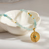 Wholesale Ins Style Mint Green Natural Stone Stainless Steel Necklace With Star Shape Geometric 18K Gold Plated Pendant And Handmade Beaded Chain For Women