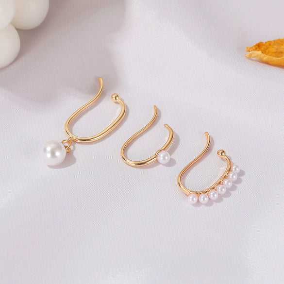 Wholesale Ins Style Retro Pearl Ear Clips And Ear Hooks For Women Geometric Alloy Electroplated Earrings