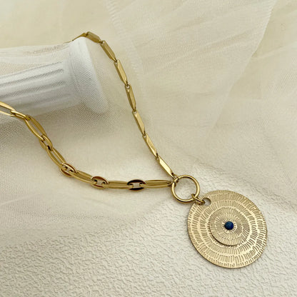 Wholesale Ins Style Round Stainless Steel 14k Gold Plated Natural Stone Pendant Necklace