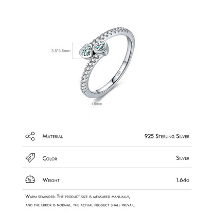 Wholesale Ins Style Simple Style Heart Shape Sterling Silver Rhodium Plated Zircon Rings