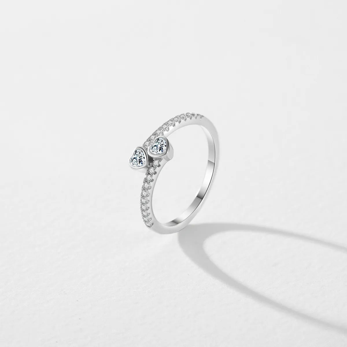 Wholesale Ins Style Simple Style Heart Shape Sterling Silver Rhodium Plated Zircon Rings