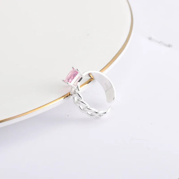 Wholesale Ins Style Square Sterling Silver Zircon Open Ring