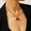 Wholesale Ins Style Stainless Steel Cherry Shaped Fruit Pattern Vacuum Electroplated In Furnace Pendant Necklace For Women