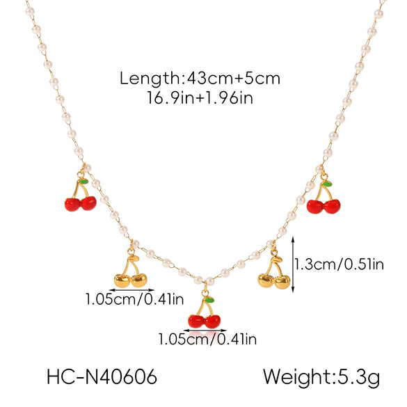Wholesale Ins Style Stainless Steel Cherry Shaped Fruit Pattern Vacuum Electroplated In Furnace Pendant Necklace For Women