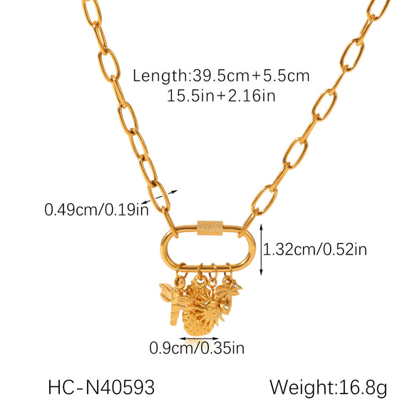 Wholesale Ins Style Stainless Steel Electroplated Jewelry Accessories With Coconut Tree Sun Fruit Geometric Lock Carabiner Cross Chain Pendant Necklace For Women