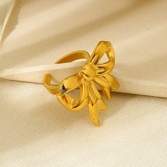 Wholesale Ins Style Stainless Steel Electroplated Open Bowknot Ring Jewelry For Women