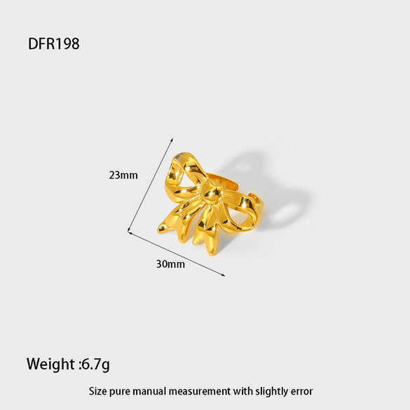 Wholesale Ins Style Stainless Steel Electroplated Open Bowknot Ring Jewelry For Women