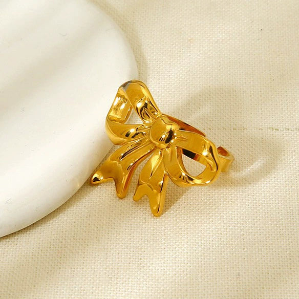 Wholesale Ins Style Stainless Steel Electroplated Open Bowknot Ring Jewelry For Women