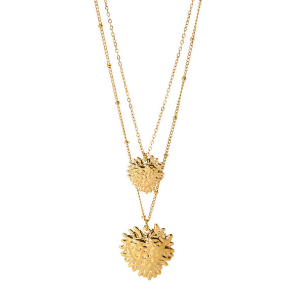 Wholesale Ins Style Stainless Steel Geometric Hammered Heart Pendant 14K Gold Plated Doublelayer Necklace For Women