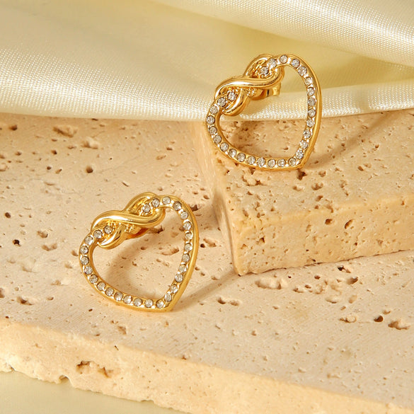 Wholesale Ins Style Stainless Steel Heart And Geometric Diamond Earrings For Women