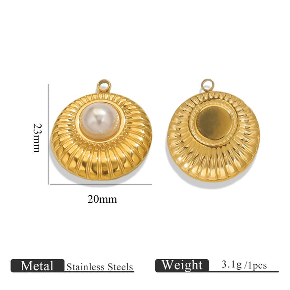 Wholesale Ins Style Stainless Steel Imitation Pearl Pendant Jewelry Accessories With 18K Gold Electroplated Totem Pattern Handmade