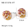 Wholesale Ins Style Stainless Steel 18K Gold Plated Oval Asymmetric Oil Drop Flower Pattern Bohemian Women Earrings With Furnace Vacuum Plating
