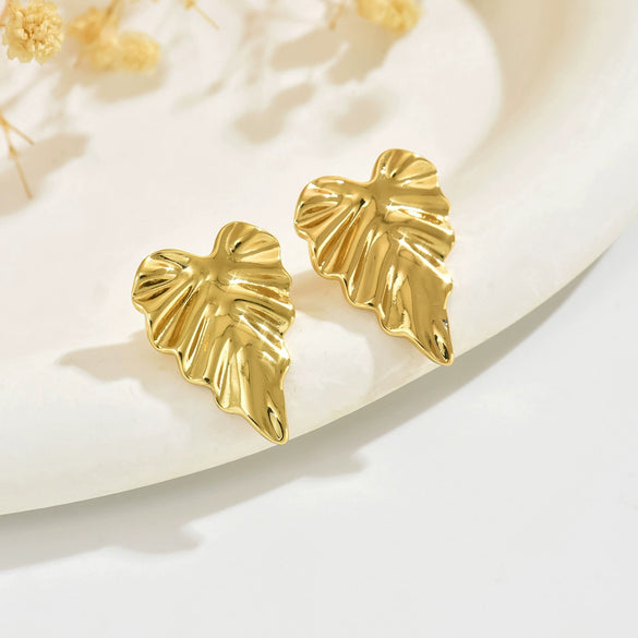 Wholesale Ins Style Stainless Steel Stamped Leaf And Heart Earrings For Women