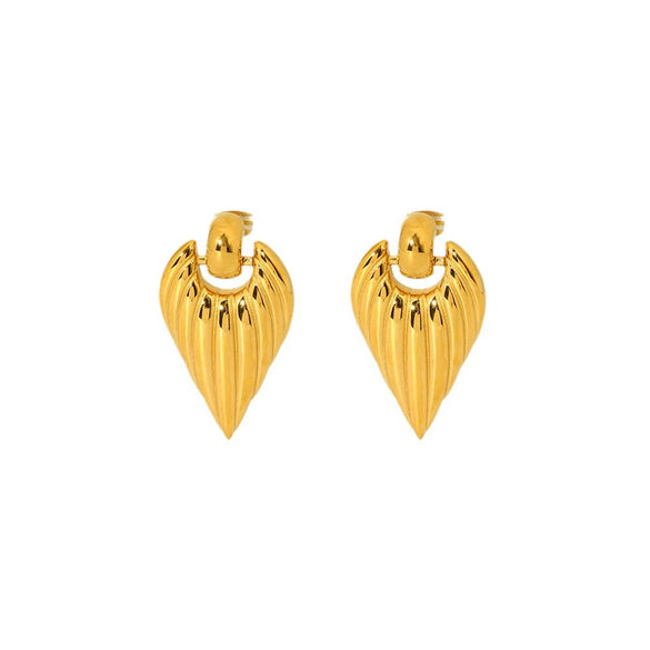 Wholesale Ins Style Striped Heart Shaped Stainless Steel 18K Gold Plated Earrings For Women