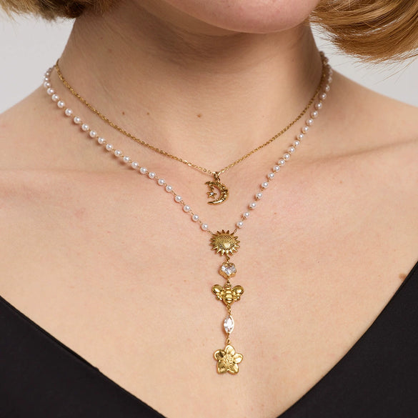 Wholesale Ins Style Sunflower Moon Star Zircon Stainless Steel Necklace With Vacuum Real Gold Plating In Pvd Furnace For Women