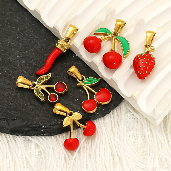 Wholesale Ins Style Titanium Steel Fruit Pattern Dripping Oil Pendant Necklace For Women