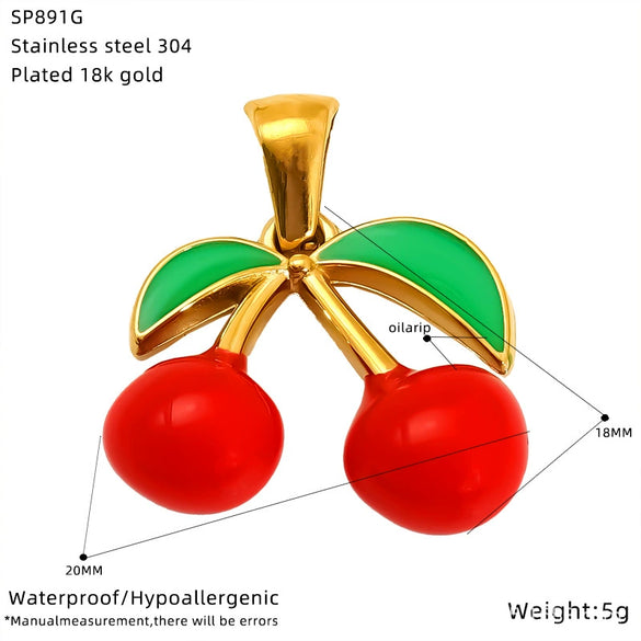 Wholesale Ins Style Titanium Steel Fruit Pattern Dripping Oil Pendant Necklace For Women