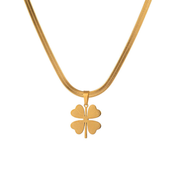 Wholesale Ins Style Women's Jewelry Titanium Steel Necklace With Clover Pendant And Plants And Flowers Pattern Electroplated Design