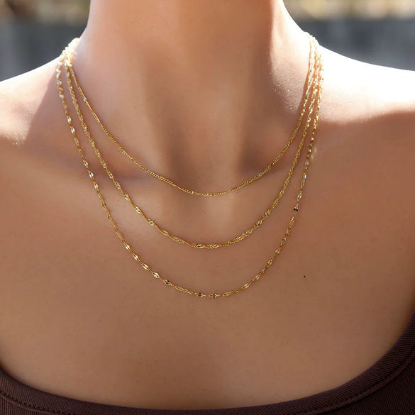 Wholesale Ins Style Women's 18K Goldplated Geometric Stainless Steel Threelayer Stacked Lip Necklace