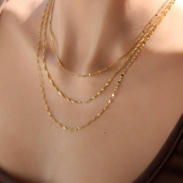 Wholesale Ins Style Women's 18K Goldplated Geometric Stainless Steel Threelayer Stacked Lip Necklace