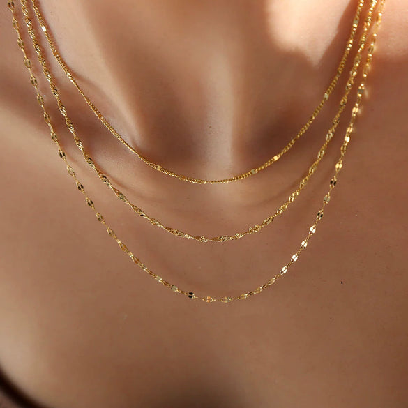Wholesale Ins Style Women's 18K Goldplated Geometric Stainless Steel Threelayer Stacked Lip Necklace