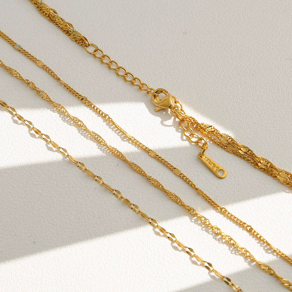 Wholesale Ins Style Women's 18K Goldplated Geometric Stainless Steel Threelayer Stacked Lip Necklace