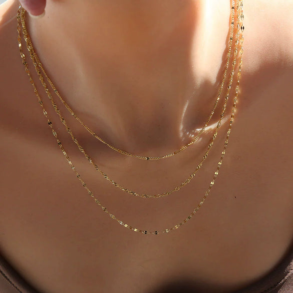 Wholesale Ins Style Women's 18K Goldplated Geometric Stainless Steel Threelayer Stacked Lip Necklace