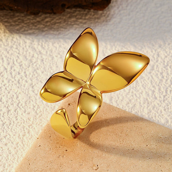 Wholesale Insect Pattern Stainless Steel 18K Gold Plated Open Ring Jewelry For Women