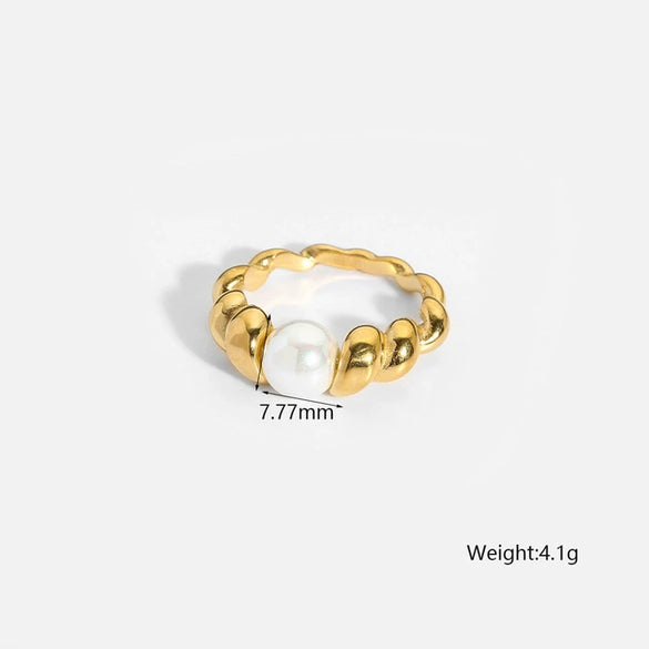 Wholesale Insstyle Geometric Stainless Steel Ring Inlaid With Pearls 18K Goldplated For Women
