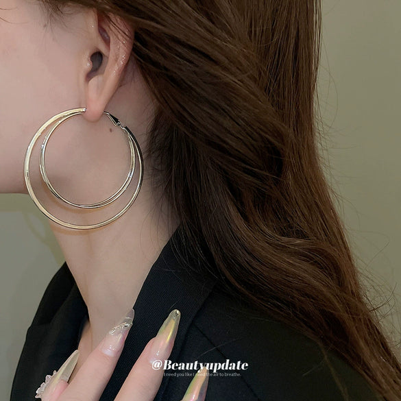Wholesale Iron Doublelayer Round Plain Hoop Earrings Exaggerated Geometric Electroplated For Women