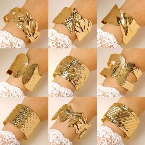 Wholesale Iron Electroplated Gold Widebrimmed Irregular Geometric Minimalist Retro Exaggerated Personality Bracelet Jewelry