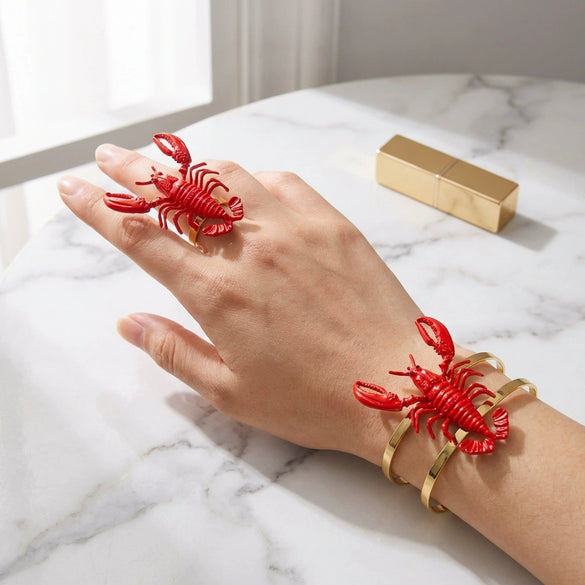 Wholesale Iron Electroplated Lobster Bracelet And Ring Set Niche Animal Style Jewelry Accessories