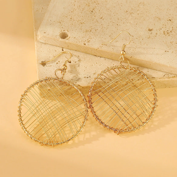 Wholesale Iron Geometric Hollow Round Earrings With Electroplating For Women