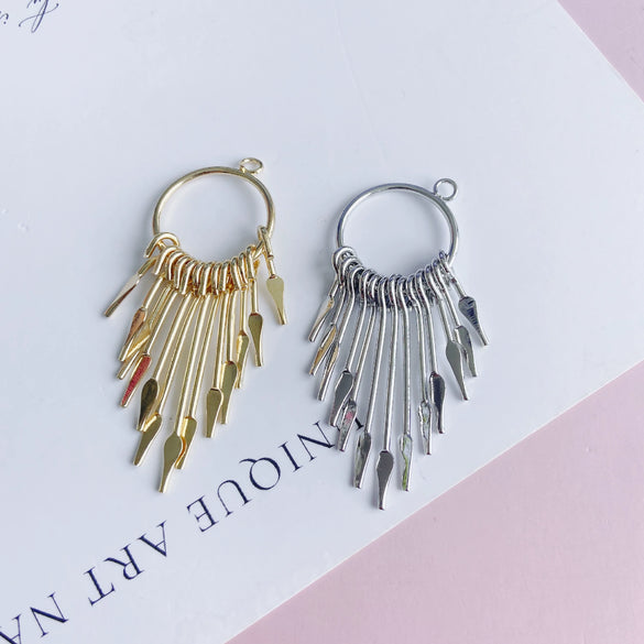 Wholesale Iron Geometric Round Tassel Earrings Pendant With 18K Real Gold Color Electroplated