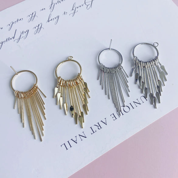 Wholesale Iron Geometric Round Tassel Earrings Pendant With 18K Real Gold Color Electroplated