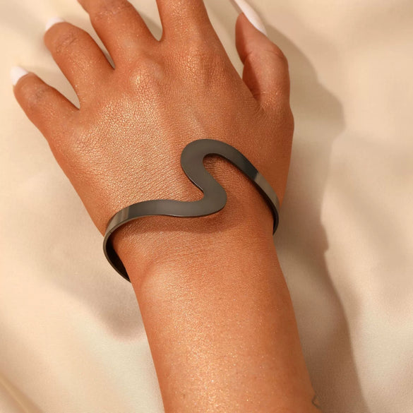Wholesale Iron Geometric Sshaped Hollow Doublelayer Snakeshaped Opening Adjustable Unisex Bracelet