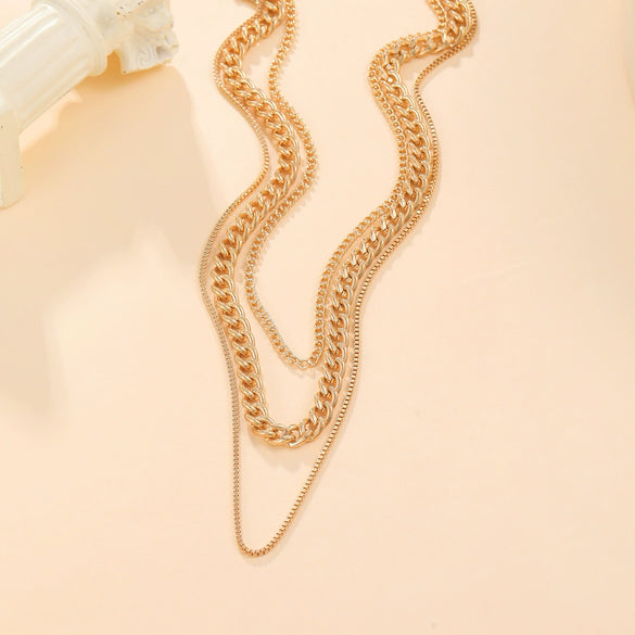 Wholesale Iron Multilayer Stacked Necklace With Geometric Design And Electroplating Treatment