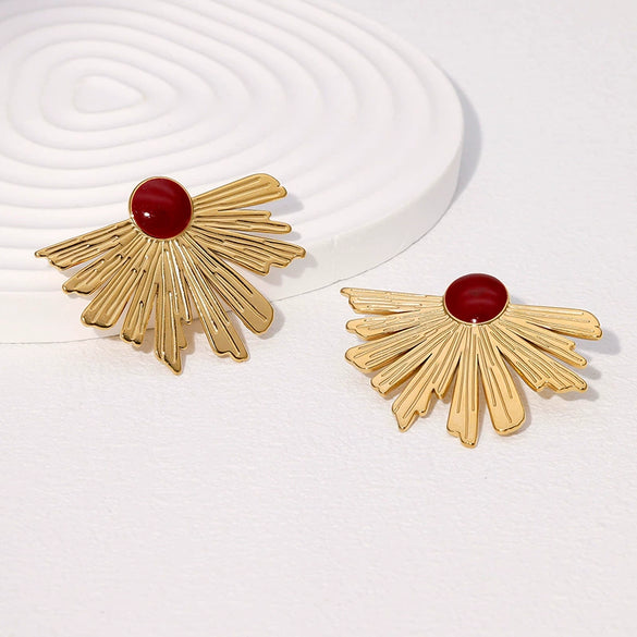 Wholesale Irregular Fan Shaped Stainless Steel Earrings With Electroplating For Women Geometric Style French Retro Temperament Niche High Level Non Fading