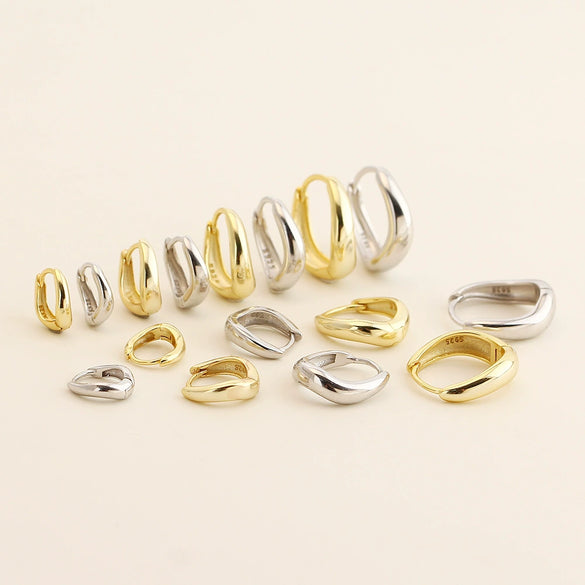 Wholesale Irregular Geometric Plain Hoop Earrings S925 Silver Glossy Electroplated Unisex